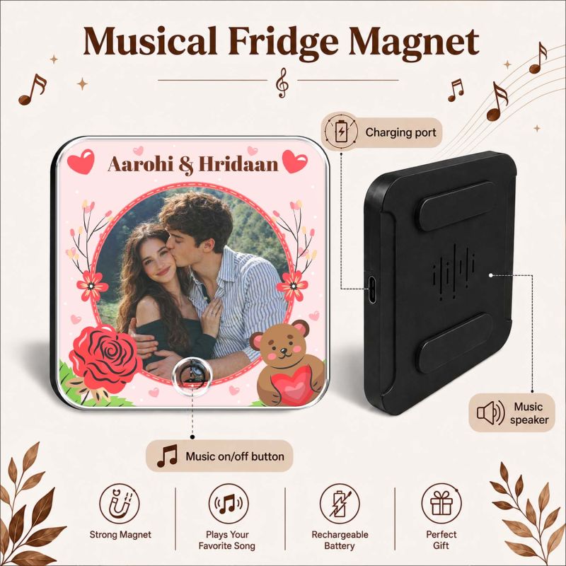 Personalized Musical Fridge Magnet with Custom Photo & Favorite Song Rechargeable Music Player Refrigerator Magnet Gift for Couples, Anniversary, Wedding, Valentine's Day, Birthday